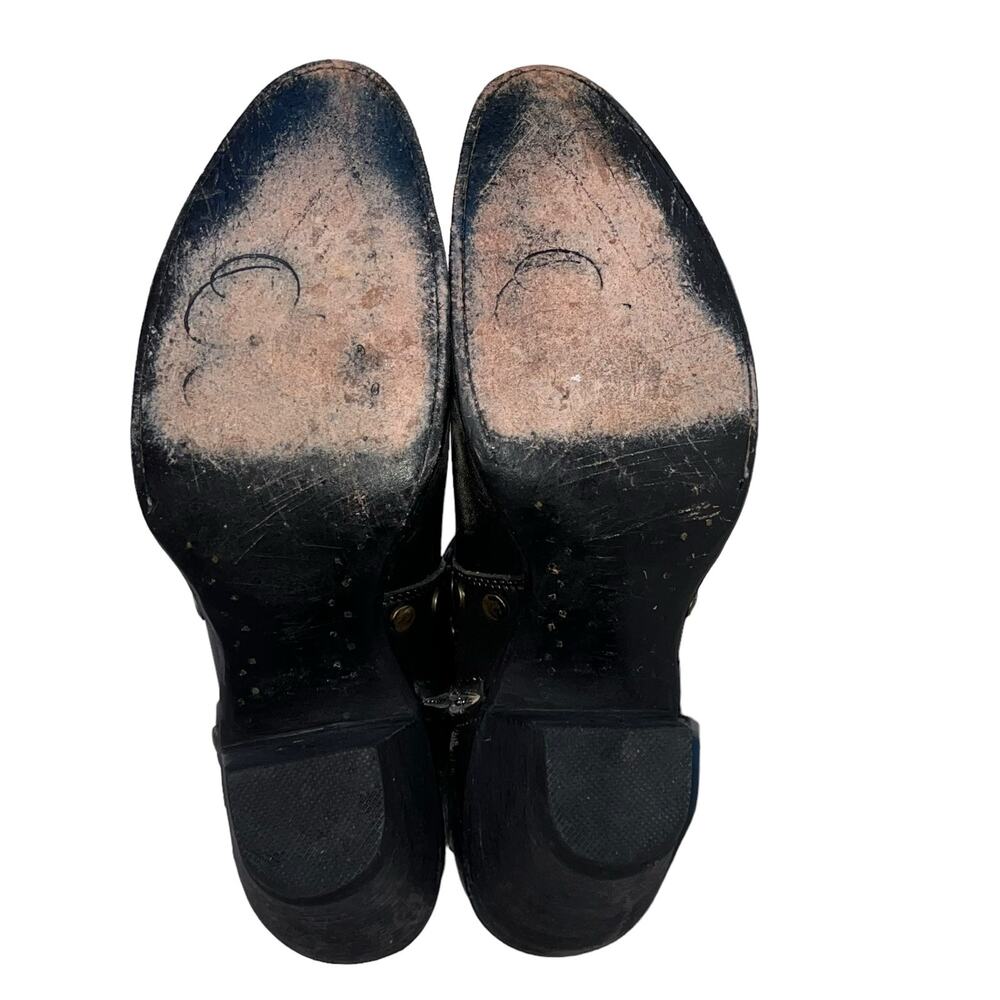 OG by Old Gringo Studded Distressed Harness Boot Bootie  Leather 3" Heel Black 8 - Picture 13 of 16